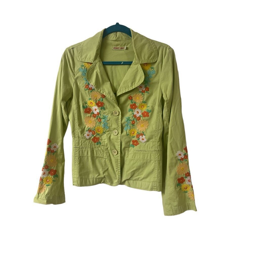 Johnny Was floral embroidered jacket green sz Small